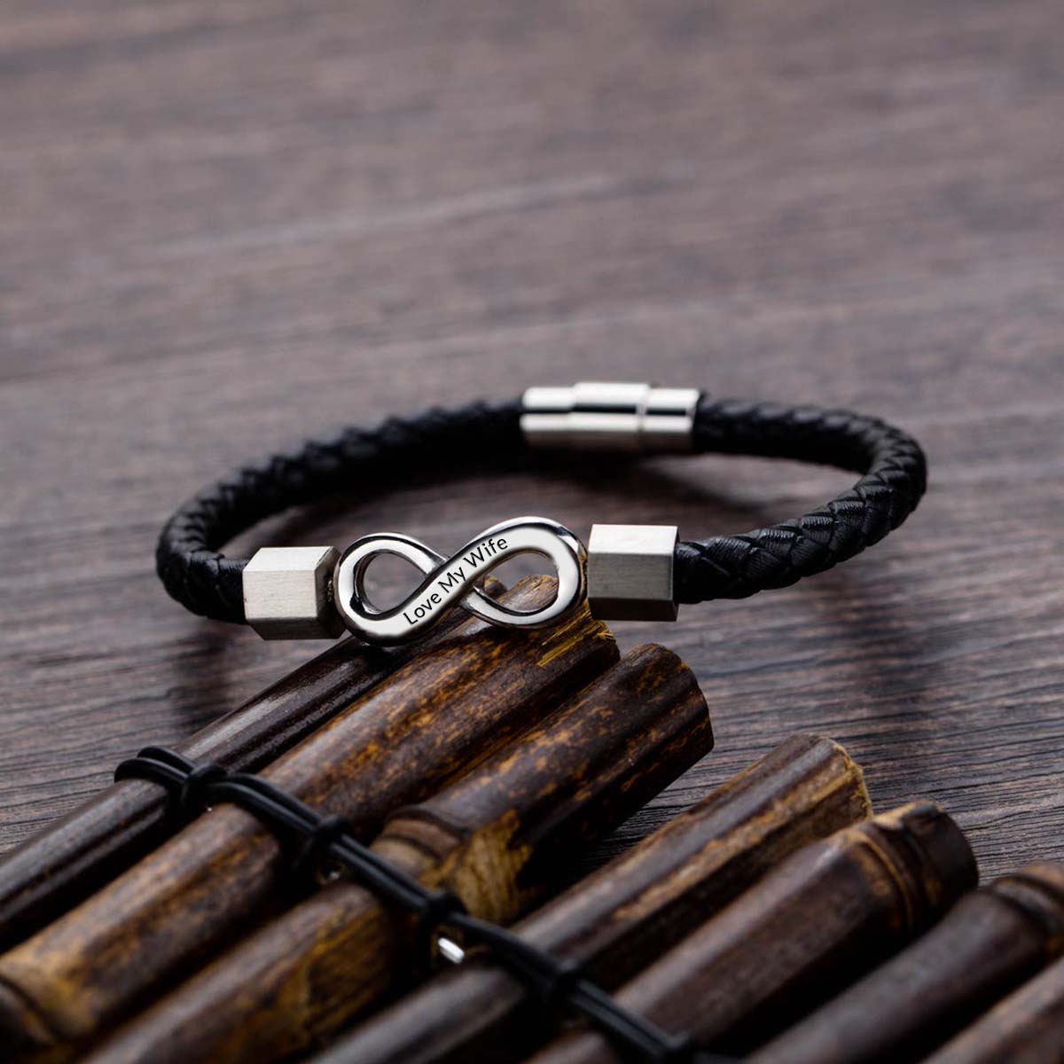 Love My Wife - I Love You Forever And Always - Infinity Leather Bracelet