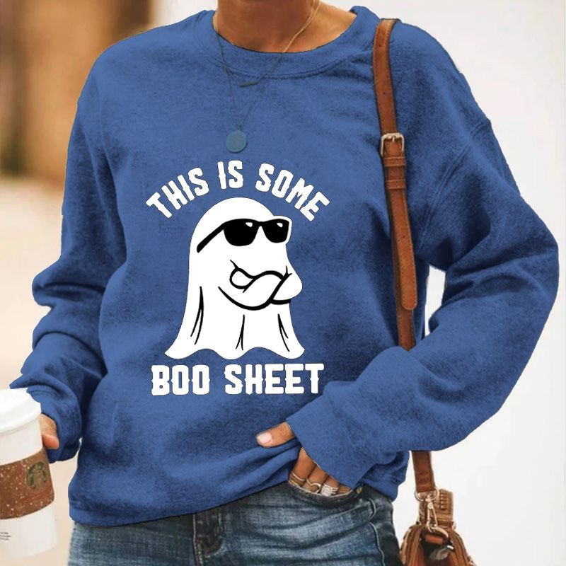 Women's Halloween This Is Some Boo Sheet Printed Crew Neck Long Sleeve Sweatshirt