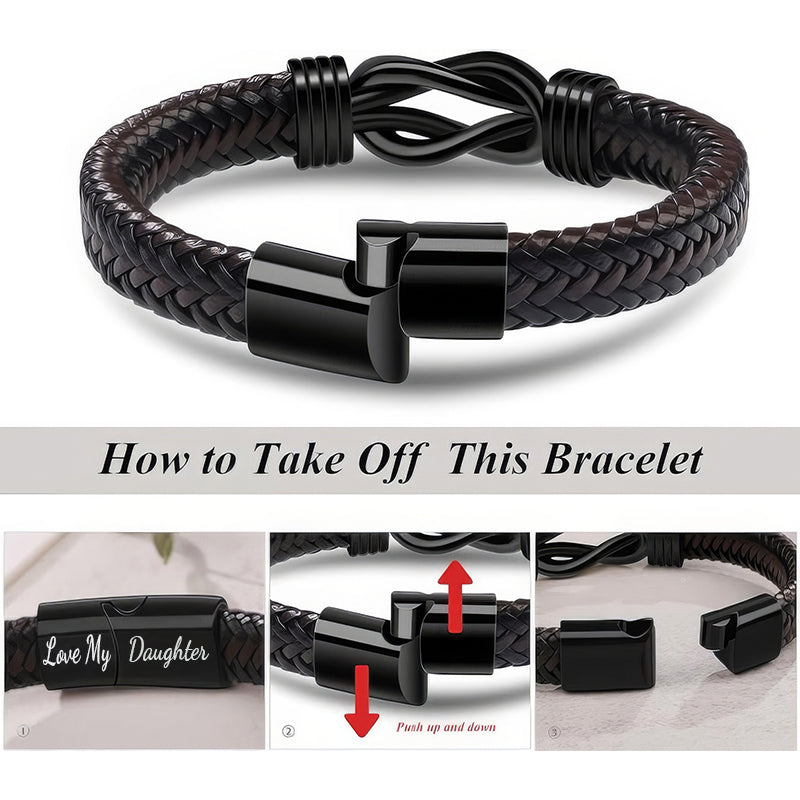 "Dad and Daughter Forever Linked Together" Black Braided Leather Bracelets - Forever Linked