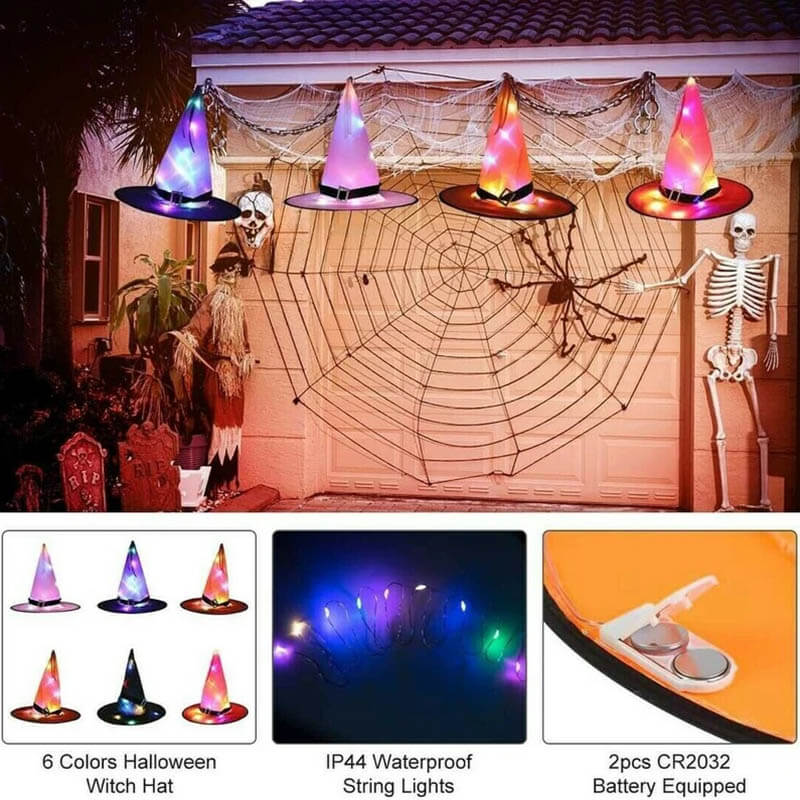 Glowing Witch Hat Decorations - 2 in 1 Hanging/Wearable