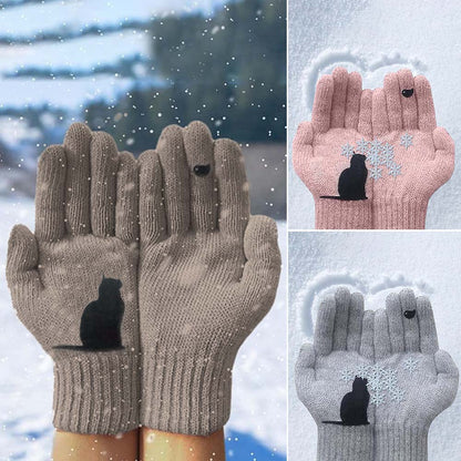 Outdoor Thermal Cat & Bird Print Gloves