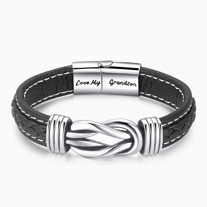 "Grandfather and Grandson Forever Linked Together" Braided Leather Bracelet