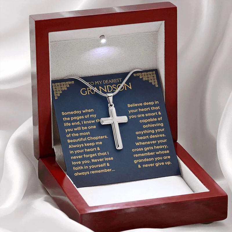 To My Dearest Grandson - Cross Necklace