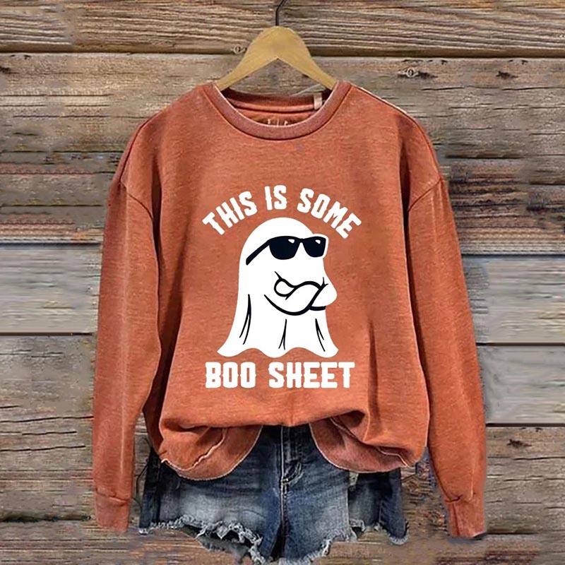 Women's Halloween This Is Some Boo Sheet Printed Crew Neck Long Sleeve Sweatshirt