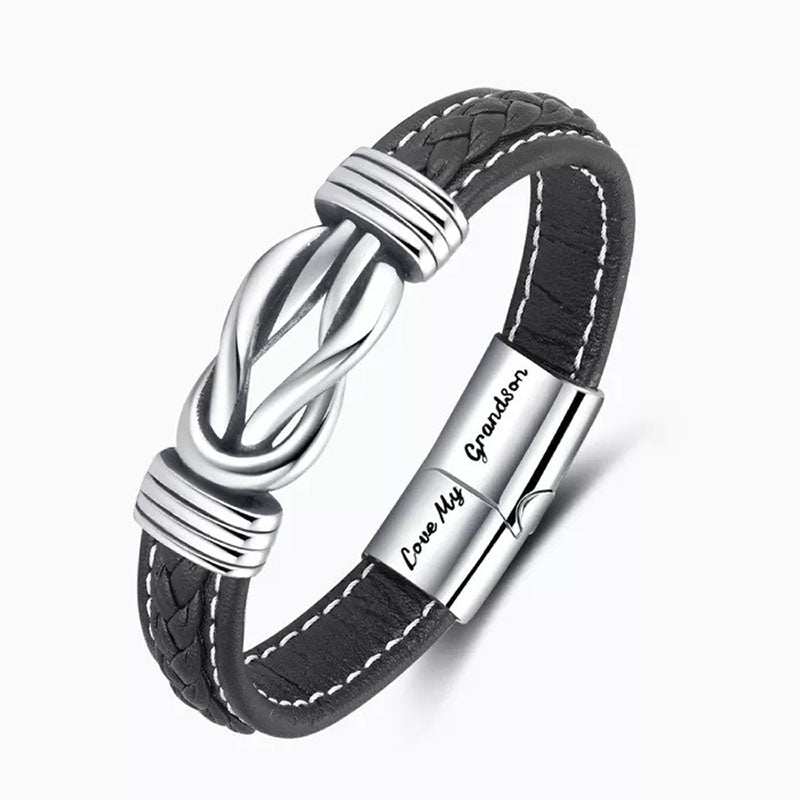 Grandmother and Grandson Forever Linked Together Braided Leather Bracelet