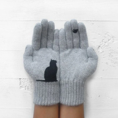 Outdoor Thermal Cat & Bird Print Gloves