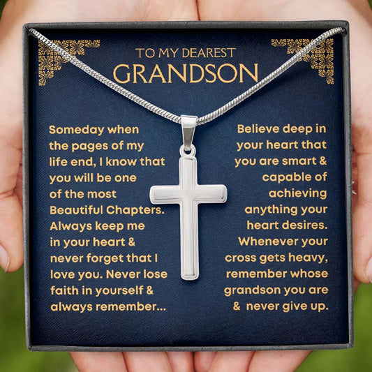 To My Dearest Grandson - Cross Necklace