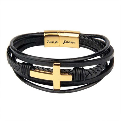 To My Son Pray Through It Leather Cross Bracelet - D050