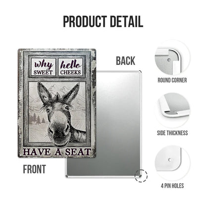 Donkey Metal Sign, Donkey Black White Hello Sweet Cheeks Metal Signs