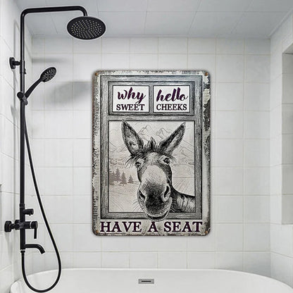 Donkey Metal Sign, Donkey Black White Hello Sweet Cheeks Metal Signs