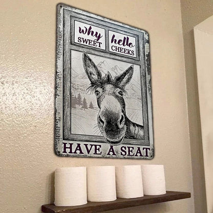 Donkey Metal Sign, Donkey Black White Hello Sweet Cheeks Metal Signs