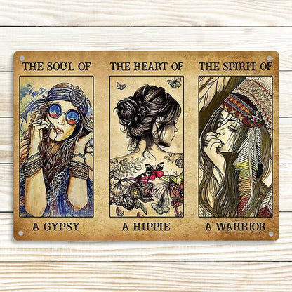 Retro Gypsy Hippie Warrior Girl Metal Sign - Perfect for Home Decor and Room Decor