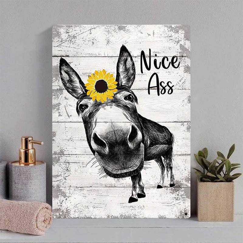 Funny Donkey Sunflower Metal Sign Farmhouse Bathroom Unique Gifts For Home Vintage Farm Animal Design