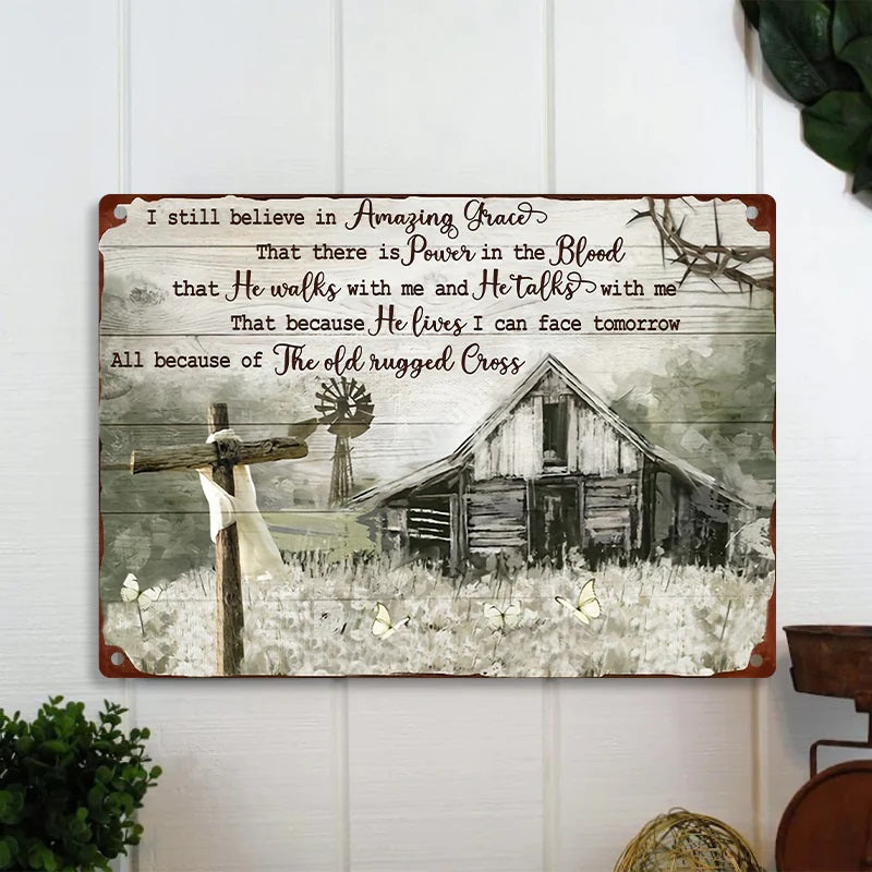 Old Barn Painting Dandelion Field I Still Believe In Amazing Grace Retro Metal Tin Sign Vintage Sign For Home Wall Decor