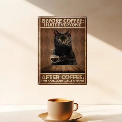 Funny Cat Coffee Metal Sign, Vintage Kitchen Signs, Wall Decor, Home Bar Cafe Decorations