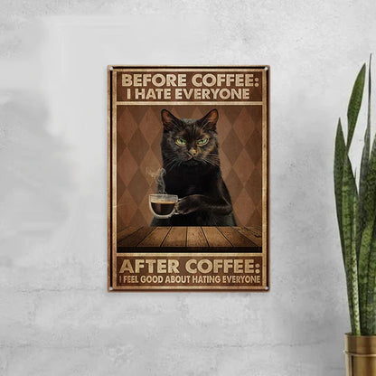 Funny Cat Coffee Metal Sign, Vintage Kitchen Signs, Wall Decor, Home Bar Cafe Decorations