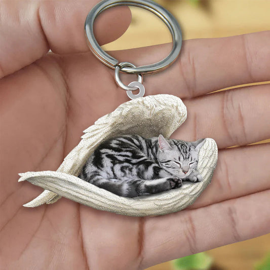 Sleeping Angel Acrylic Keychain American Shorthair Cat SA122