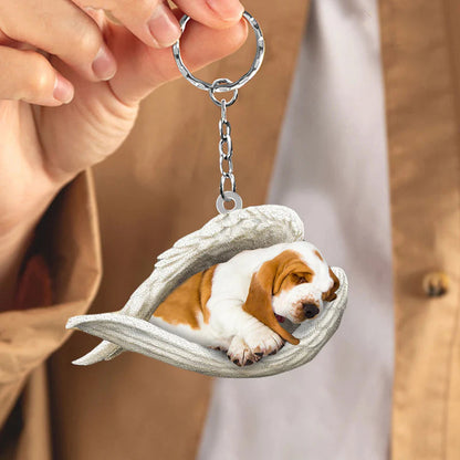 Sleeping Angel Acrylic Keychain Basset Hound SA070