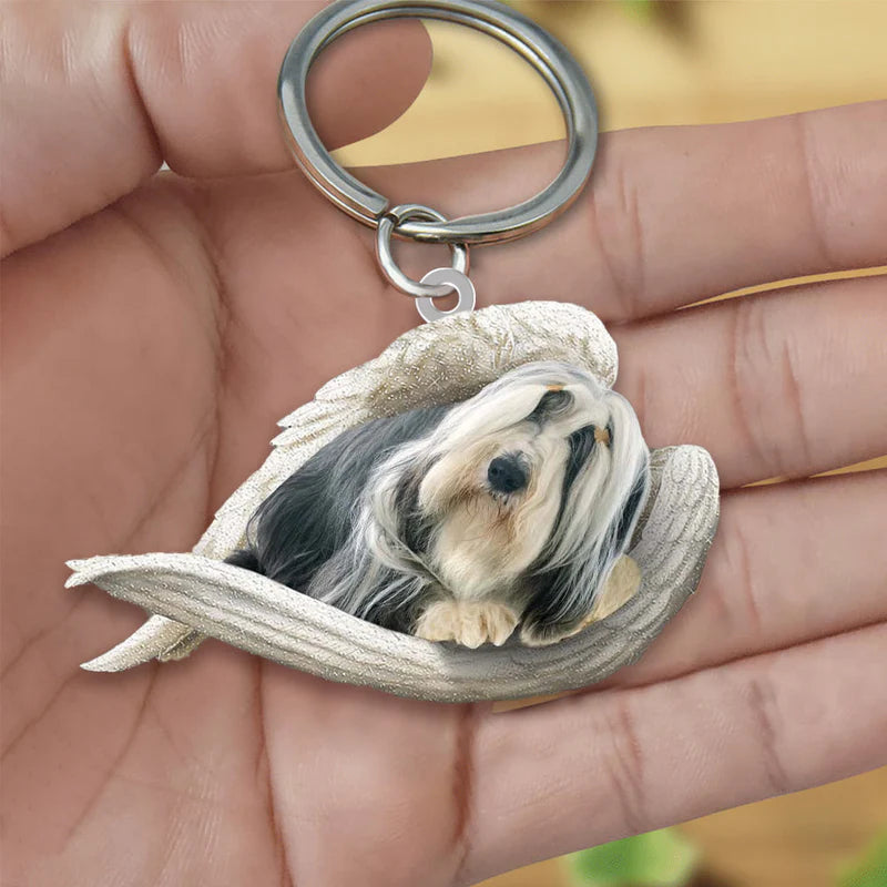 Sleeping Angel Acrylic Keychain Bearded Collie SA101