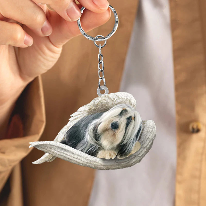 Sleeping Angel Acrylic Keychain Bearded Collie SA101