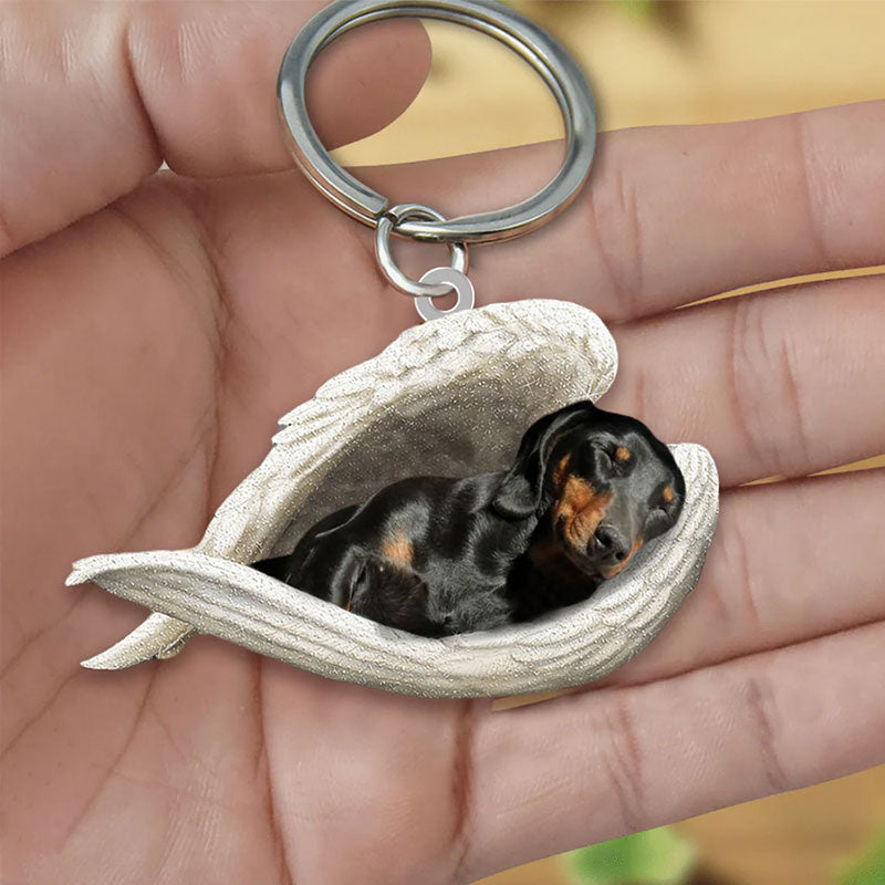 Sleeping Angel Acrylic Keychain Black and Tan Dachshund SA006