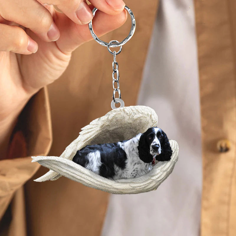 Sleeping Angel Acrylic Keychain Black and White English Springer SA106