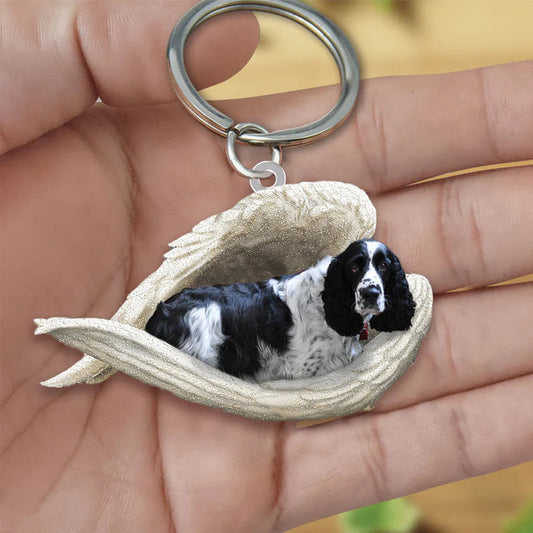 Sleeping Angel Acrylic Keychain Black and White English Springer SA106