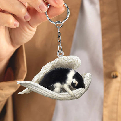 Sleeping Angel Acrylic Keychain Black and White Cat SA118