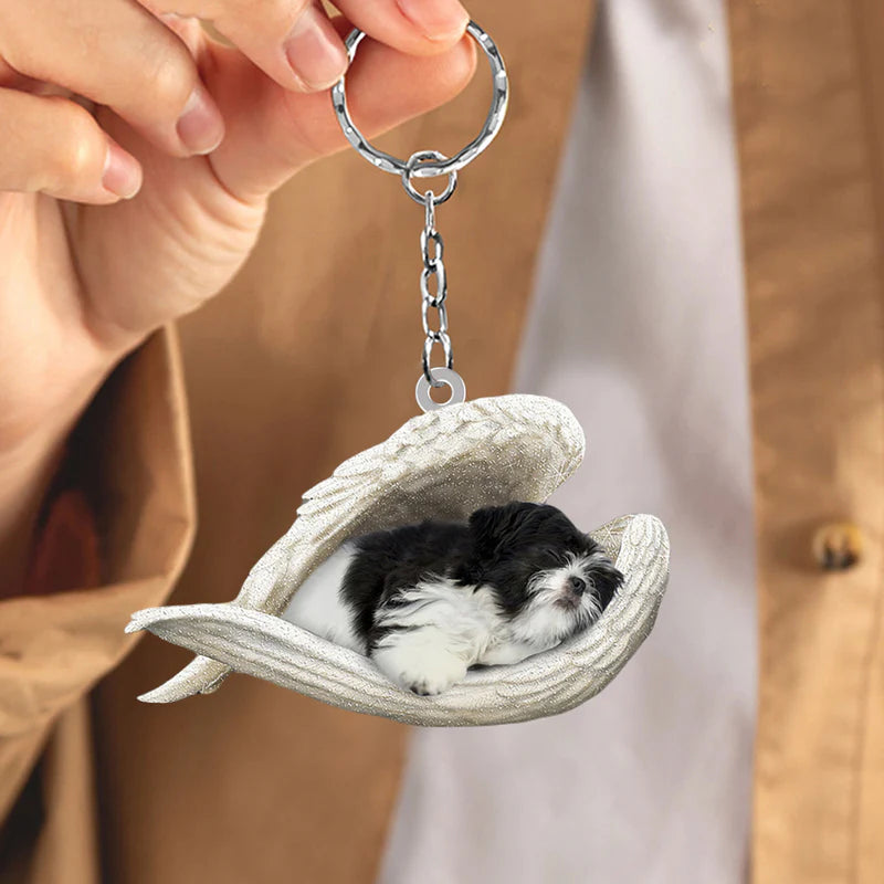 Sleeping Angel Acrylic Keychain Black and White Shih Tzu SA031