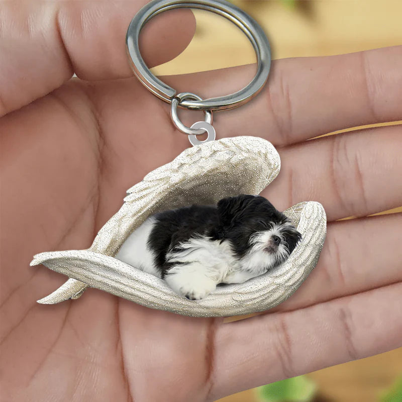 Sleeping Angel Acrylic Keychain Black and White Shih Tzu SA031