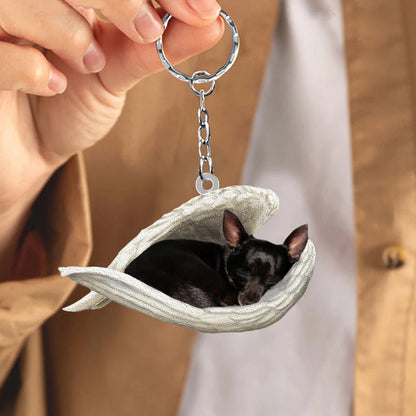 Sleeping Angel Acrylic Keychain Black Chihuahua SA057