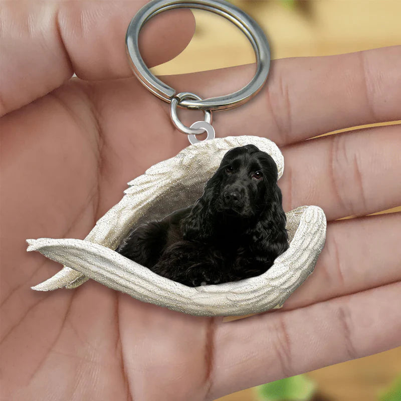 Sleeping Angel Acrylic Keychain Black Cocker Spaniel SA045