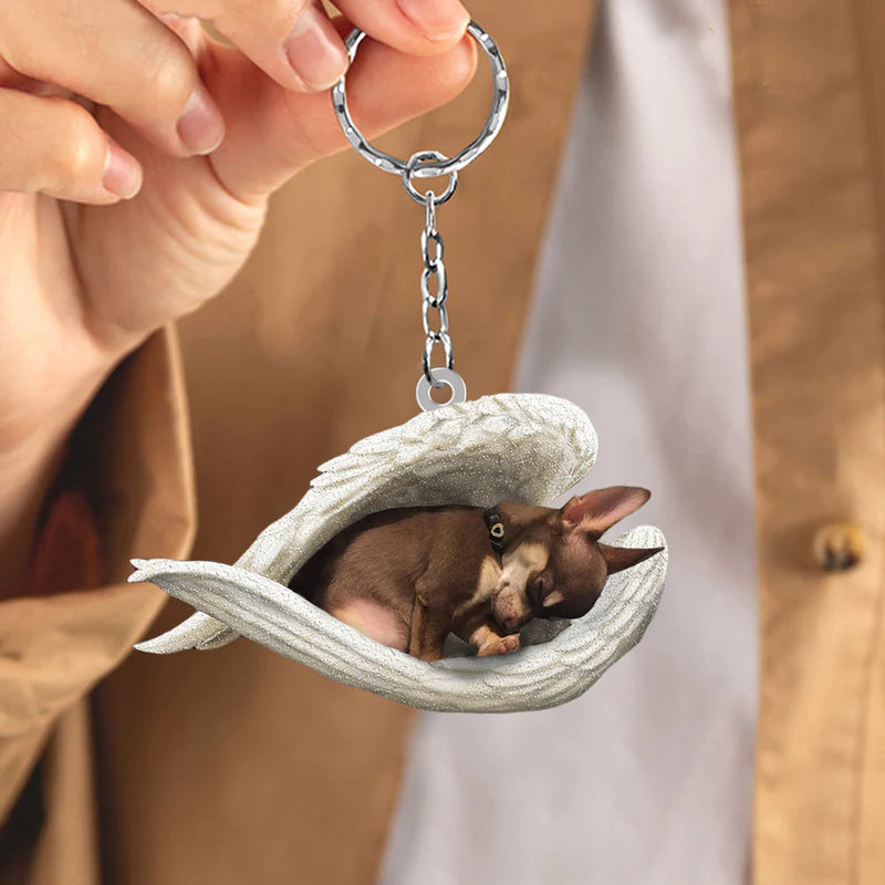 Sleeping Angel Acrylic Keychain Brown Chihuahua SA056