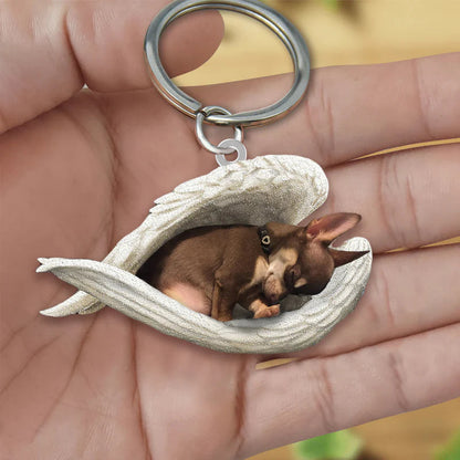 Sleeping Angel Acrylic Keychain Brown Chihuahua SA056