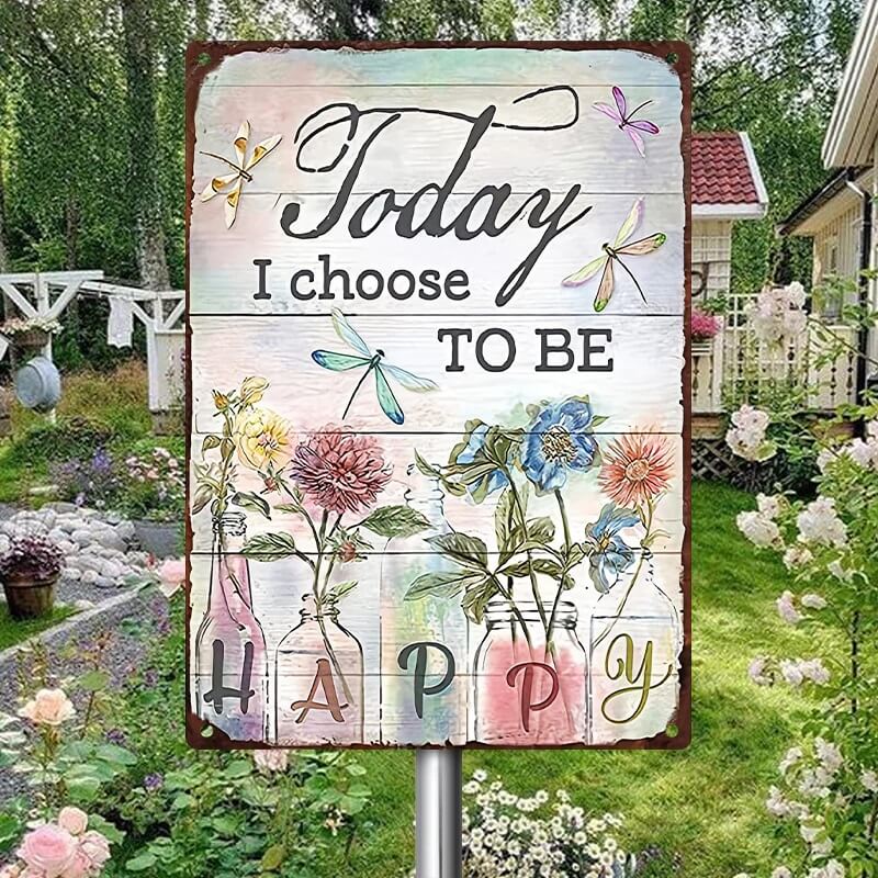 Choose Happiness: Inspirational Garden Metal Sign for Home Wall Decor