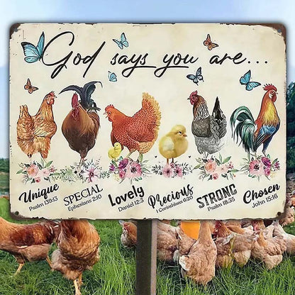 "Chickens-God Says You Are" Metal Sign, Hen House & Rooster Shelter Mental Sign - Outdoor Decorations