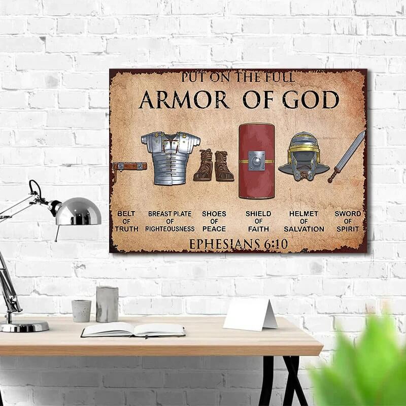 Metal Sign Put On The Full Armor Of God Vintage Plaque Decor, Wall Decor, Room Decor, Home Decor