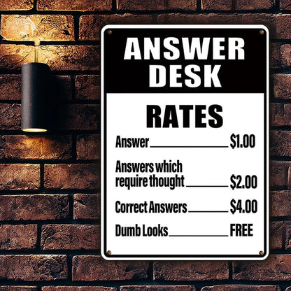 Answer Desk Rates - Gifts For Friend Personalized Custom Metal Sign Office Decor Humor