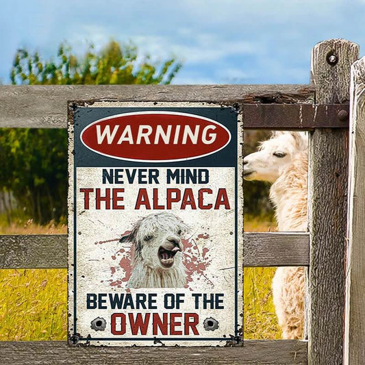 Alpaca Lovers Gift Beware Of The Owner Metal Sign