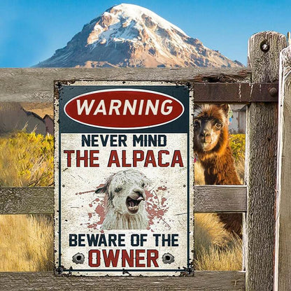 Alpaca Lovers Gift Beware Of The Owner Metal Sign