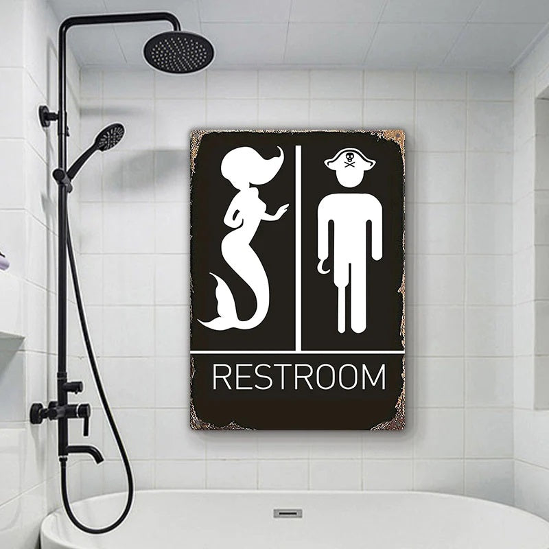 Metal Sign Funny Mermaid Pirate Vintage Restroom Door Sign Bathroom Decor Use For Nautical, Mermaid, Pirate