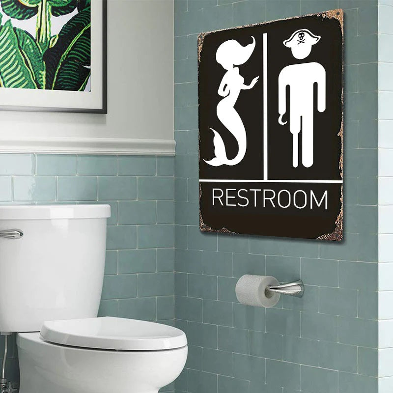 Metal Sign Funny Mermaid Pirate Vintage Restroom Door Sign Bathroom Decor Use For Nautical, Mermaid, Pirate