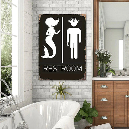 Metal Sign Funny Mermaid Pirate Vintage Restroom Door Sign Bathroom Decor Use For Nautical, Mermaid, Pirate