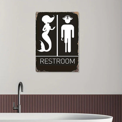 Metal Sign Funny Mermaid Pirate Vintage Restroom Door Sign Bathroom Decor Use For Nautical, Mermaid, Pirate