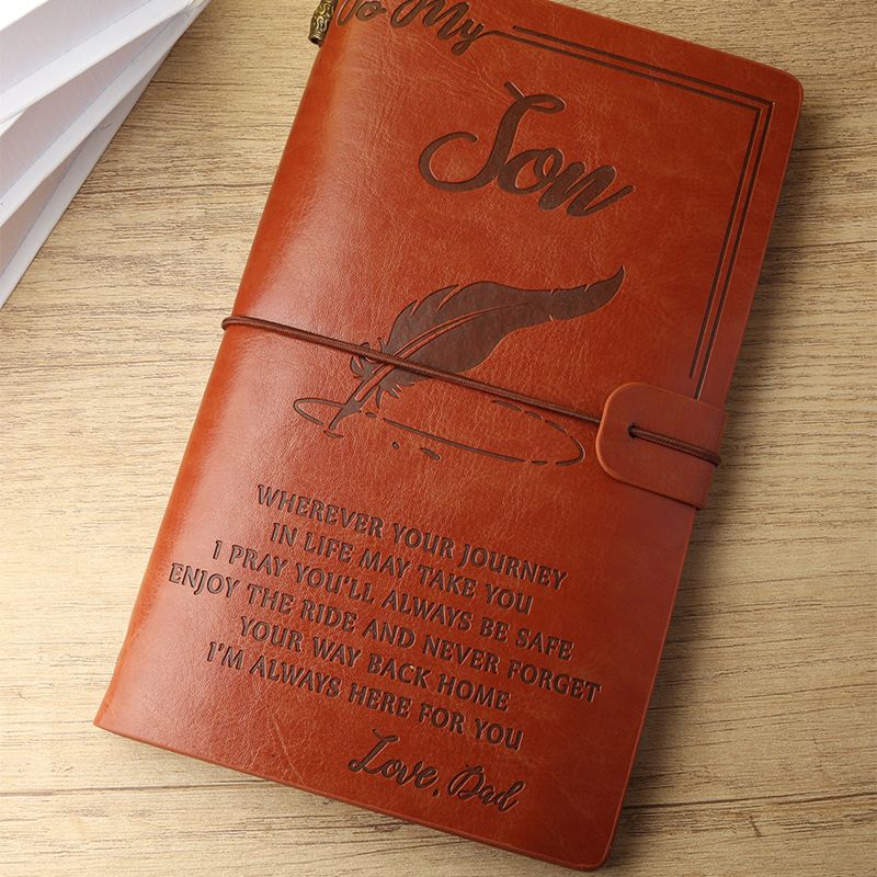 Dad To Son - Enjoy The Ride - Engraved Leather Journal Notebook