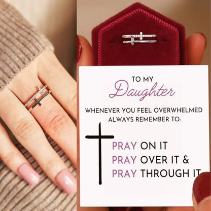 To My Daughter "Pray Through It" Twin Band Cross Ring