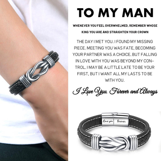 To My Man - Forever Linked Together Braided Leather Bracelet