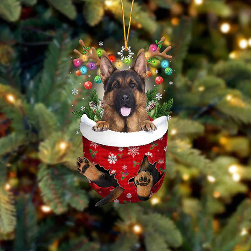 German Shepherd In Snow Pocket Christmas Ornament SP006