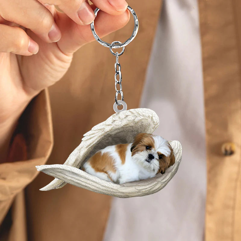 Sleeping Angel Acrylic Keychain Gold White Shih Tzu SA032