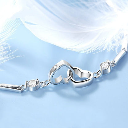 Mother & Daughter Forever Linked Together - Crystal Heart To Heart Bracelet